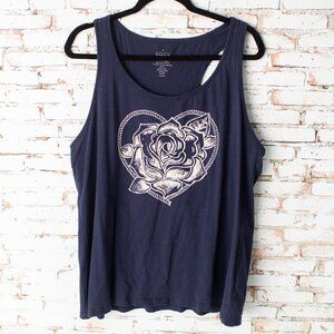 Torrid Women’s Navy Blue Graphic Tank Top Rose Heart Print Size 1 Plus 1X
